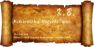 Kubinszky Benjámin névjegykártya