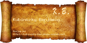 Kubinszky Benjámin névjegykártya